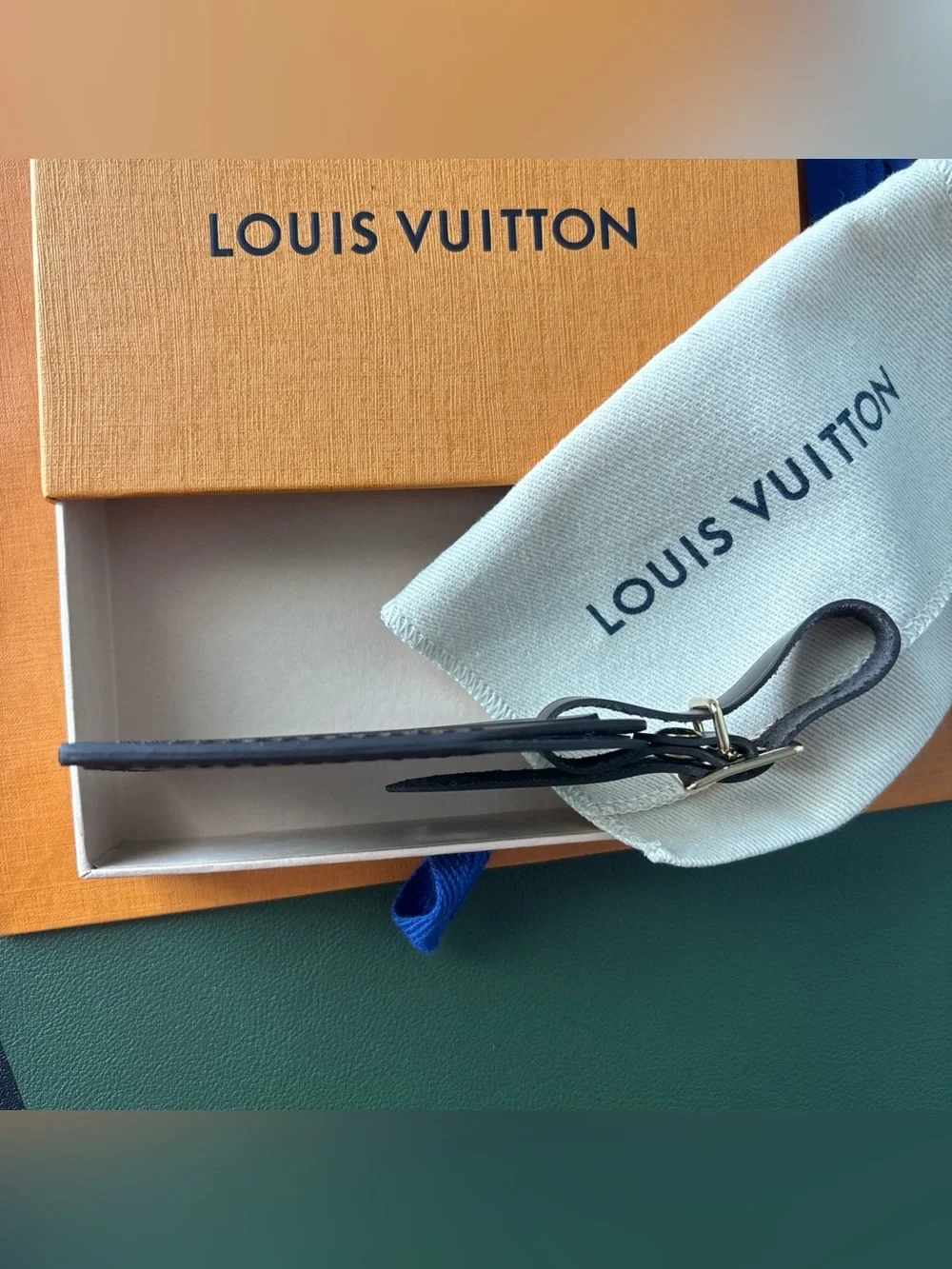 Louis Vuitton Brown Leather Luggage Tag with Gold Hardware